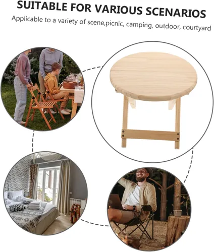 Vista 3 de Happyyami Taburete plegable redondo taburete plegable taburete bajo de madera taburete antideslizante Silla pequeña de madera para el hogar taburete