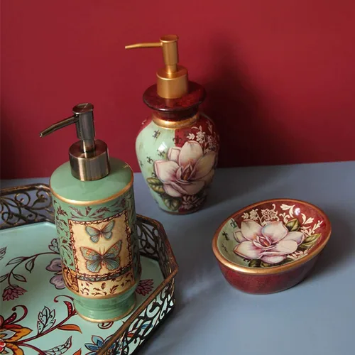 Vista 5 de Soap Dispenser Soap Dispenser Bottles American Retro Ceramic Soap Dispenser European Creative Hotel Press Bottle Bottling High-end Club Soap