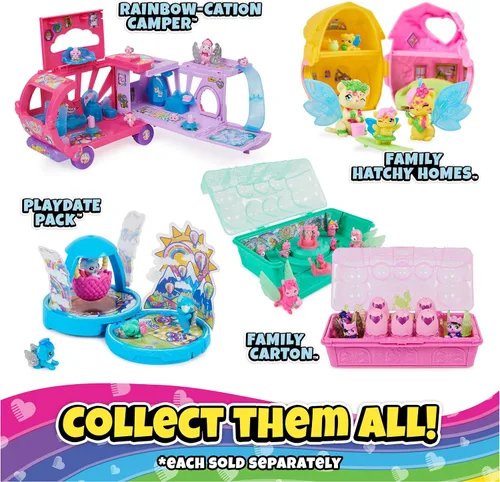 Vista 6 de Hatchimals CollEGGtibles, caja familiar de llama arcoíris con juego sorpresa, 10 personajes, 2 accesorios, juguetes para niños a partir de 5 años
