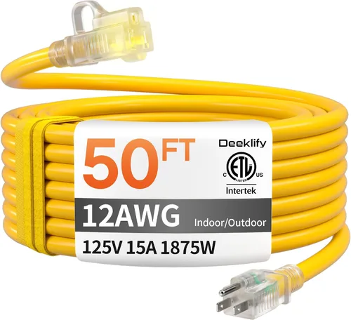 Vista 11 de Cable de extensión para exteriores de servicio pesado de calibre 12 de 50 pies con extremo iluminado, resistente al agua, cable de extensión de Negro