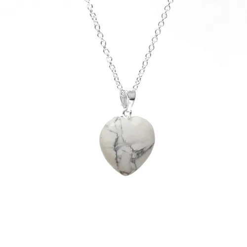 Vista 2 de Gempires Natural Howlite Heart Crystals Pendant Necklace, Silver Plated 18 + 2 Inch Adjustable Chain (Howlite)