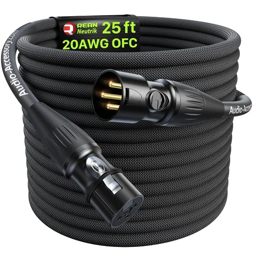 Vista 24 de AA AUDIO ACCESSORY Serie Oro Cables XLR Star Quad de 1.5 pies, Conectores Neutrik, Cable de micrófono 19AWG, Cable de micrófono trenzado en nylon