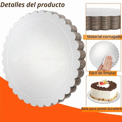 Vista 3 de Tebery Paquete de 15 tablas redondas para tartas, platos de cartón resistentes de 10 pulgadas, círculos de pizza a prueba de grasa para postres
