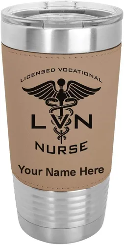 Vista 19 de LaserGram Vaso aislado al vacío de 20 onzas, con licencia LVN, enfermera vocacional, grabado personalizado incluido (cuero sintético, estilo béisbol)
