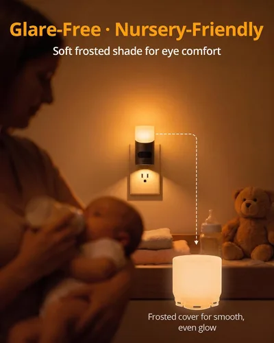 Vista 2 de LyrIDZ - Luz nocturna ámbar con sensor de movimiento, luz nocturna enchufable regulable de 1 a 150 lm para interior, para dormitorio, baño, pasillo