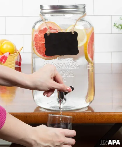 Vista 6 de Ilyapa Dispensador de Bebidas de 2 Galones - Dispensador de Bebidas de Vidrio de Boca Ancha - Grifo de Acero Inoxidable 100% a Prueba de Fugas