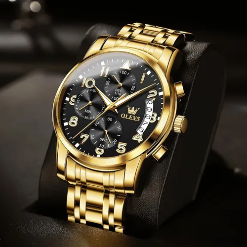 Vista 8 de OLEVS Reloj cronógrafo para hombre, esfera grande, multifuncional, fácil de leer, de acero inoxidable, analógico, de cuarzo, con fecha, de lujo