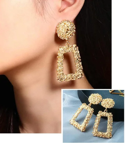 Vista 4 de Juego de 12 pares de aretes colgantes para adultos, elegantes aretes geométricos dorados, aretes de gota para fiesta de cumpleaños, regalos