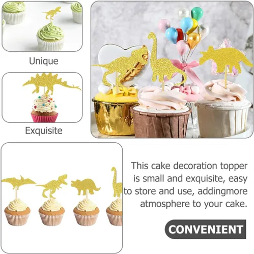 Vista 3 de 16pcs Dinosaur Cake Insert Cards, Paper Wood Decorations