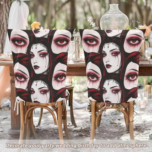 Vista 5 de Dorm Desk Chair Cover Washable for Home Decor Set of 6 Home Decor Chair Covers cubre sillas para comedor Goth Red Black Halloween Beauty Demon
