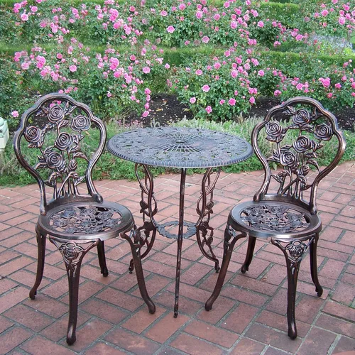 Vista 6 de Oakland Living Juego de 3 piezas Rose Bistro con mesa superior de aluminio fundido de 23.5 pulgadas