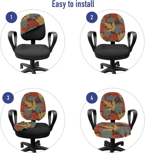 Vista 4 de Lunarable Fall Leaves Office Chair Slipcover, Large Leaf Silhouettes in Earth Tones, Protective Stretch Decorative Fabric Cover, Paprika Multicolor