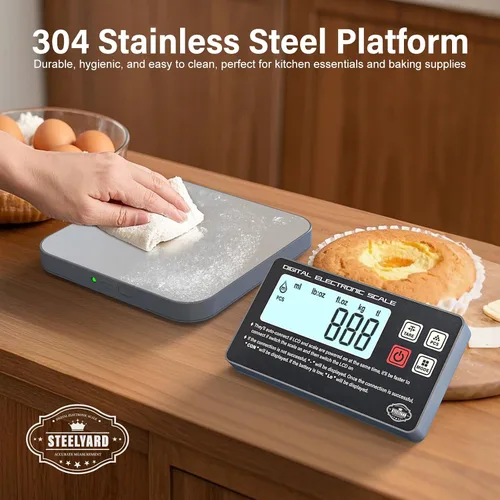 Vista 2 de Báscula Digital Recargable para Alimentos de Cocina - Pantalla Desmontable Báscula Electrónica de Peso para Hacer Pan y Preparar Café, Plataforma