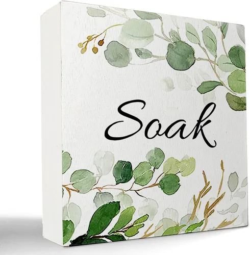 Vista 8 de Decoración de baño de granja verde salvia, letrero de caja de madera con frase "Breathe Quotes", decoración de estantes, artículos pequeños de Unwind