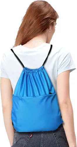 Vista 8 de Mochila deportiva con cordón BuyAgain resistente al agua, bolsa de cuerda deportiva para gimnasio, para mujeres y hombres, grande con cremallera