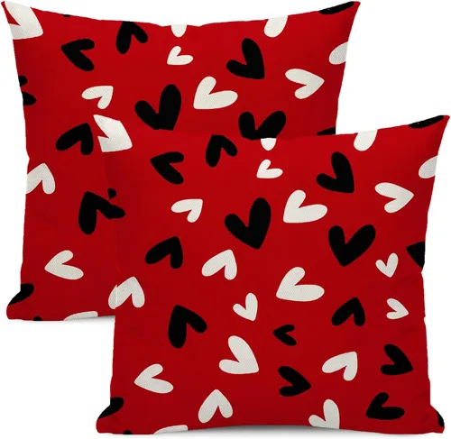 Vista 8 de Juego de 2 fundas de almohada para el día de San Valentín de 16 x 16 pulgadas, fundas de almohada rosas con corazón de amor, San Valentín, boda, día