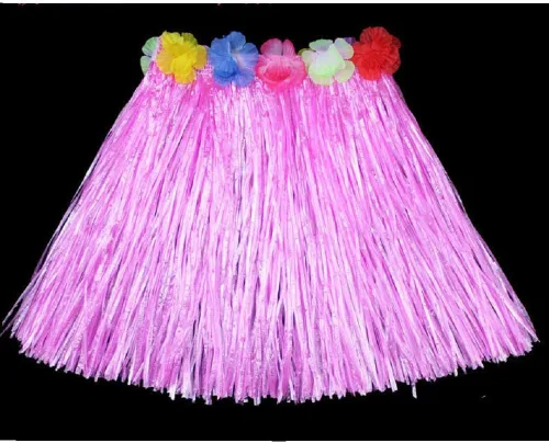 Vista 3 de Faldas de hierba para niños con falda hawaiana de hierba de Leis, falda de hierba hula tropical hawaiana fiesta en la playa