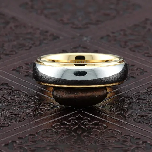 Vista 4 de 100S JEWELRY Anillos de tungsteno personalizados grabados de 0.39 pulgadas para hombres y mujeres, anillo de boda de dos tonos dorados y plateados