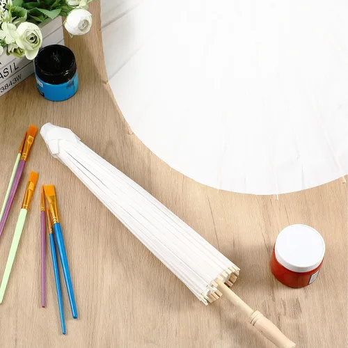 Vista 6 de Sanwuta 8 Pcs 23.6 Inch Paper Umbrella Chinese Japanese Handmade Oil Paper Parasol DIY for Wedding Bridal Party Photo Props
