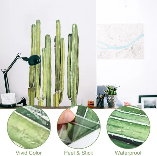 Vista 3 de Calcomanías de pared de cactus para despegar y pegar, calcomanías de pared de cactus de 11 x 35 pulgadas para dormitorio, calcomanías de pared
