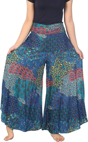 Vista 20 de Lannaclothesdesign Boho Palazzo Pants Women Pavo real colorido negro