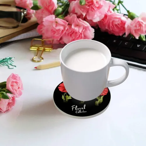Vista 4 de visesunny Poppy Flower - Posavasos de piedra absorbente de humedad con base de corcho para protección de mesa para evitar daños en los muebles, 4