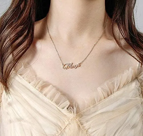 Vista 2 de BUREI - Collar con nombre personalizado para dama de honor, 14, 16 y 18 cm, acero inoxidable