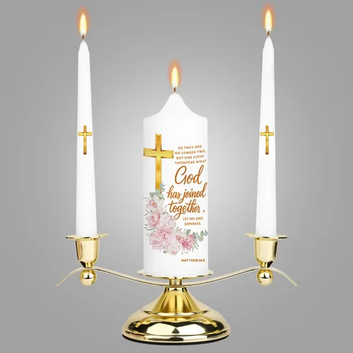 Vista 7 de Juego de 3 velas florales Unity para ceremonia de boda con soporte de plata, accesorios de boda para recepción