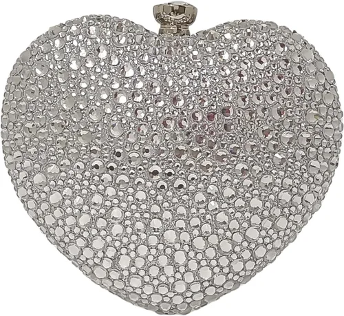 Vista 9 de Bonito Bolso de Mano en Forma de Corazón con Diamantes de Imitación para Boda, Mini Bolso de Amor con Diamantes de Imitación para Fiesta, Bolso