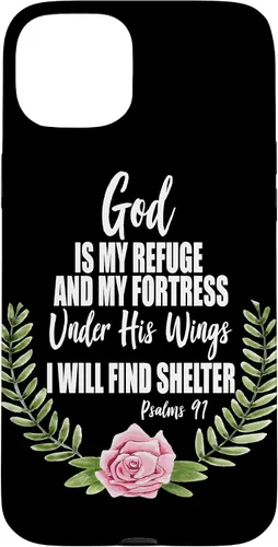 Vista 9 de God is My Refuge Christian Bible Psalms 91 Floral Case for iPhone 17