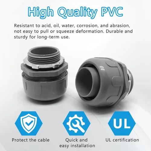 Vista 4 de Conector de conducto hermético no metálico, accesorios de conducto flexibles Accesorios eléctricos de PVC (1-1/4 pulgadas, 5 piezas)