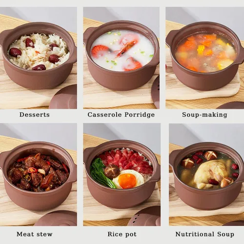 Vista 6 de Cazuela de terracota natural con tapas ollas de arcilla para cocinar, ollas de arroz de loza sin glasear (UpgradeT1-1QT)