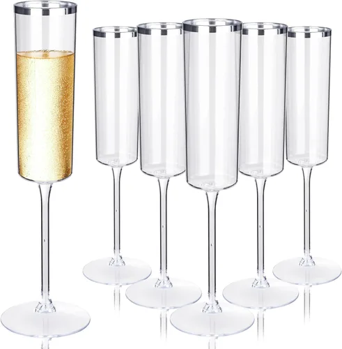Vista 16 de Ciaell - Juego de 24 copas de champán de plástico para bodas, cumpleaños 6 oz Clear Square Toasting Cups, Heavy Duty Plastic, Champagne Mimosas