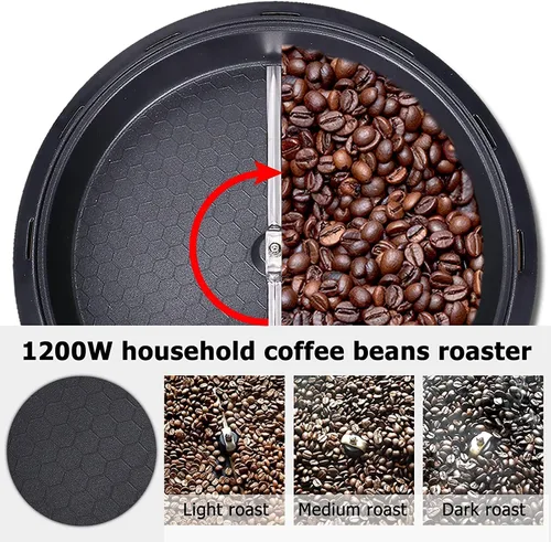 Vista 2 de JIAWANSHUN Tostador de café eléctrico 17.64 oz Tostador de grano de café 32.0-464.0 °F antiadherente para el hogar granos de cacahuete tostador 1200