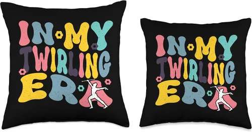 Vista 3 de Baton Twirling Majorettes Cute Baton Design In My Twirling Era Throw Pillow, 16x16, Multicolor