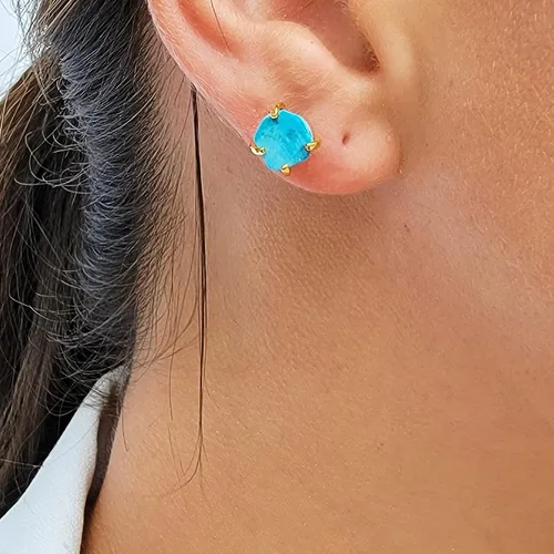Vista 93 de Aretes de piedra preciosa natural en bruto con oro amarillo sobre plata de ley 925, 6 a 0.276 in, regalo de piedra de nacimiento de calidad genuina