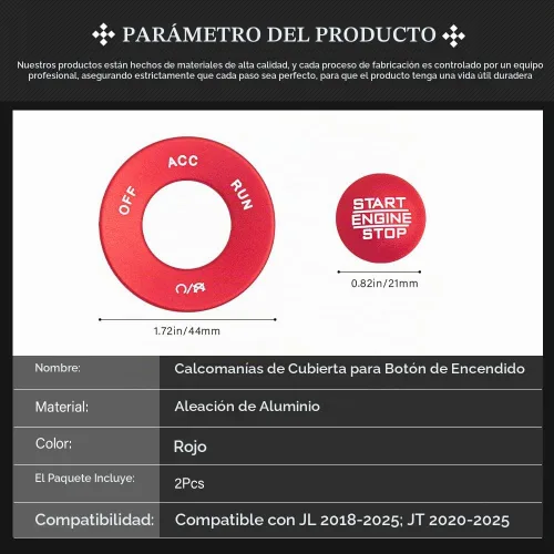 Vista 4 de LECART Accesorios para Interior de Coche Rojo Botón de Arranque y Parada del Motor Adhesivos de Cubierta Compatible con Jeep Wrangler JL JLU