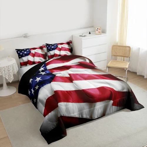 Vista 4 de Erosebridal - Juego de edredón con bandera estadounidense, juego de edredón de plumón tamaño individual para niños y adolescentes, juego de edredón