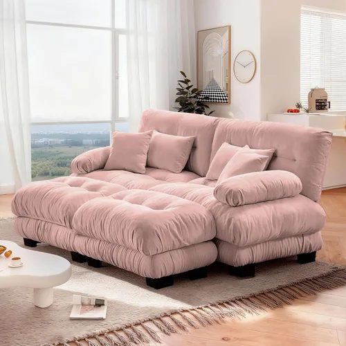Vista 107 de Reposapiés Otomano Tapizado de Terciopelo con Cojín para Sofá Seccional Sofá 300 libras para Sala de Estar (Beige)