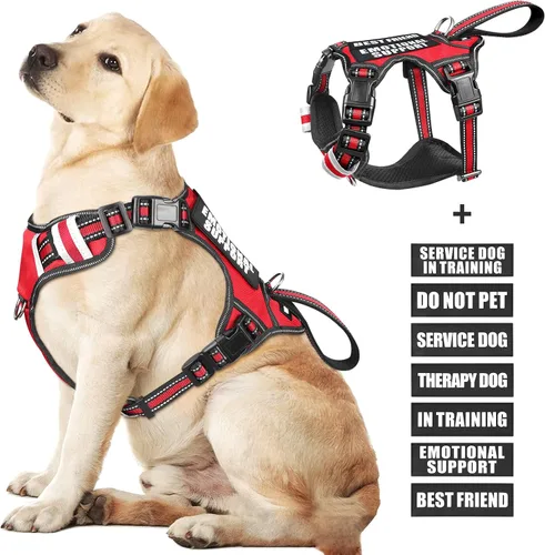 Vista 10 de Arnés para perro de servicio WINSEE sin tirones con 7 parches para perros, arnés reflectante para mascotas con asa acolchada y duradera