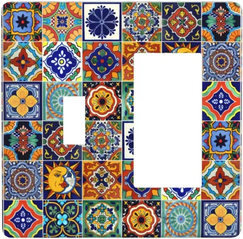 Vista 17 de Talavera - Azulejos mexicanos con 1 palanca, 2 placas de pared, placas de pared para decorar tomas de corriente, placa de interruptor decorativa