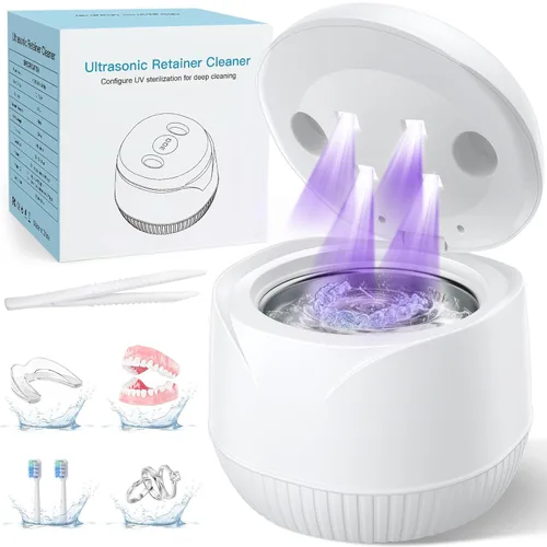 Vista 8 de Máquina limpiadora de retenedores ultrasónicos dentales: Vaina de limpieza dental de 45 kHz con temporizador digital y 6.8 fl oz, limpieza
