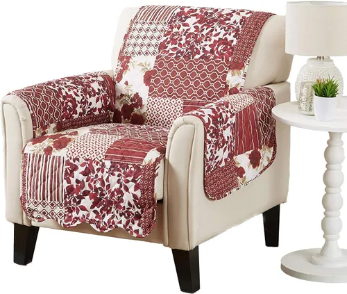 Vista 7 de Great Bay Home Funda reversible de retazos reclinable, lavable, protector de muebles con correas elásticas, perfecta para niños y mascotas, detalle
