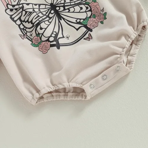Vista 4 de Mameluco de manga larga para bebé, niño, niña, ropa occidental, estampado de letras, mono de vaquera, traje de otoño