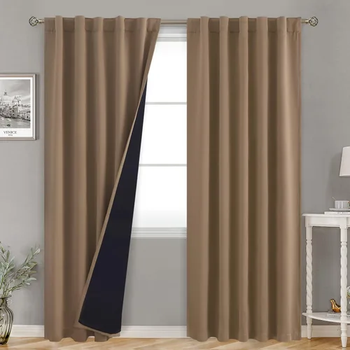 Vista 153 de BGment Cortinas 100% opacas beige de 63 pulgadas de largo con forro aislante térmico, bolsillo para varilla y lengüeta trasera de doble capa