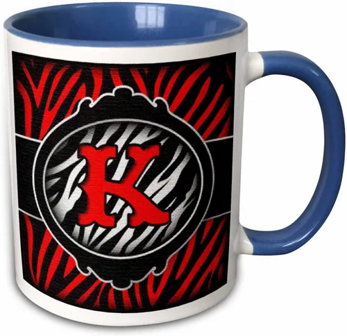 Vista 11 de 3dRose (mug_102898_4) Letra K con inicial de cebra roja malvada, taza negra de dos tonos, 11 onzas