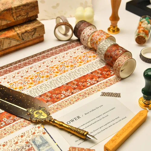 Vista 5 de 12 rollos de cinta washi con flores, juego de cinta adhesiva artística floral, cinta decorativa de jardín en flor para manualidades, niños, álbumes