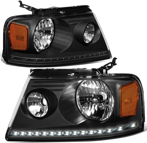 Vista 9 de DNA MOTORING HL-HPL-F15004-BK-CL1 - Faros delanteros negros de repuesto para 04-08 F-150 06-08 Mark LT secuencial persecución ámbar LED señal de giro