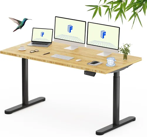 Vista 15 de FLEXISPOT Escritorio de pie de bambú sólido, escritorio de bambú real de 48 x 24 pulgadas con grano natural, estación de trabajo duradera