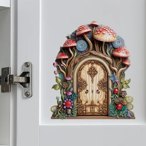 Vista 5 de Puerta de hadas del bosque de hongos - Adhesivo de pared para puerta de hadas